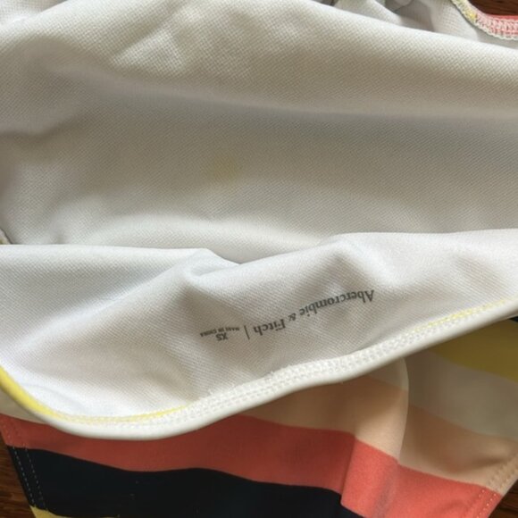 Abercrombie Yellow Coral White Black Stripe Cutout One Piece Knot XS Swimsuit - Picture 3 of 6